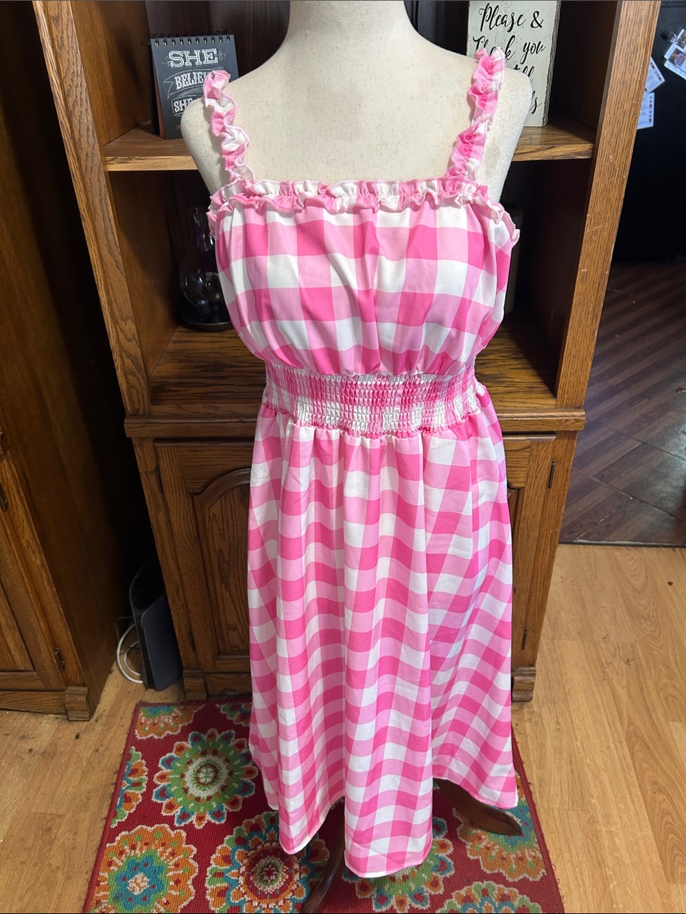 Pink & White Gingham Midi Sundress Size Small NWOT